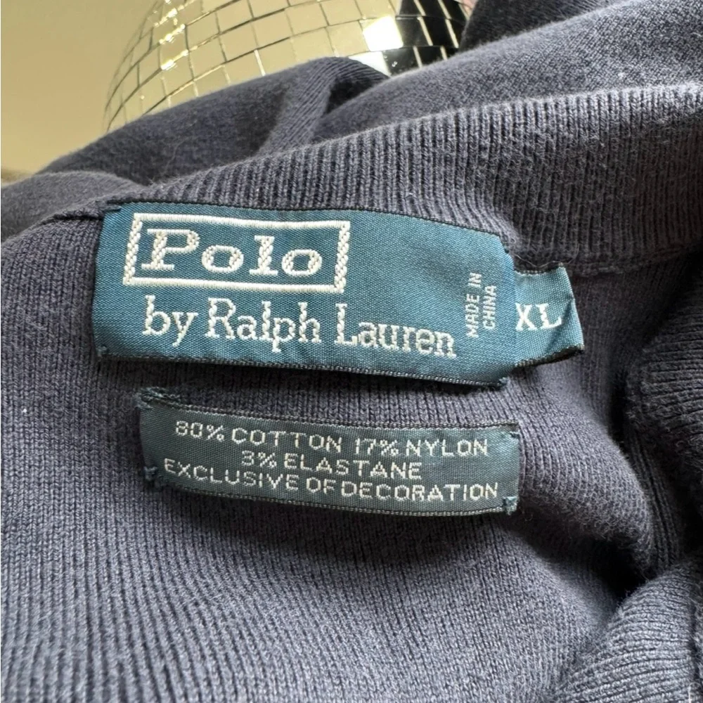 Polo Ralph Lauren Men’s XL Navy Cotton Blend Quarter Zip Sweater White‎ Pony